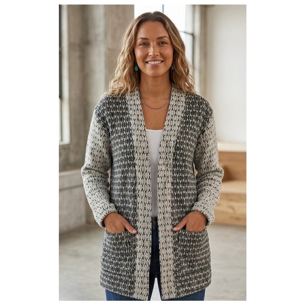 Old Navy Jacquard Open Front Sweater Jacket Geometric Diamond Cardigan Black S